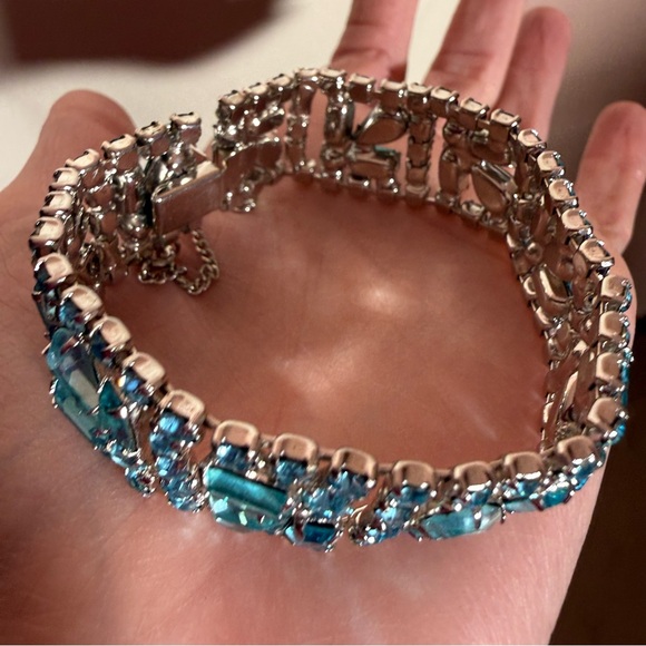 Antique 1930’s 40’s art deco pale blue Czecho Glass Wide silver Bracelet - Picture 16 of 16